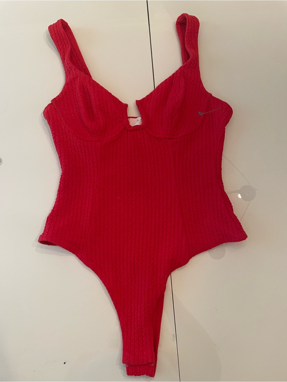 Astr Red Textured One-Piece Bodysuit